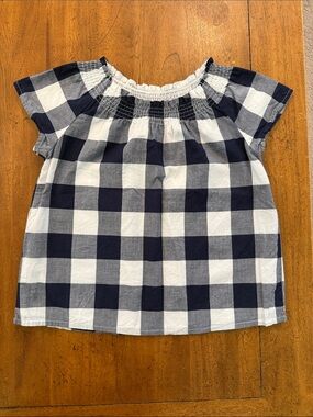 Janie and Jack Navy and White Gingham Smocked Neck Blouse